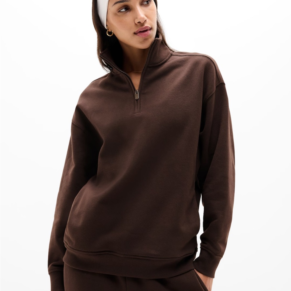 NWT- Athleta Forever Fleece 1/4 Zip Sweatshirt- Truffle